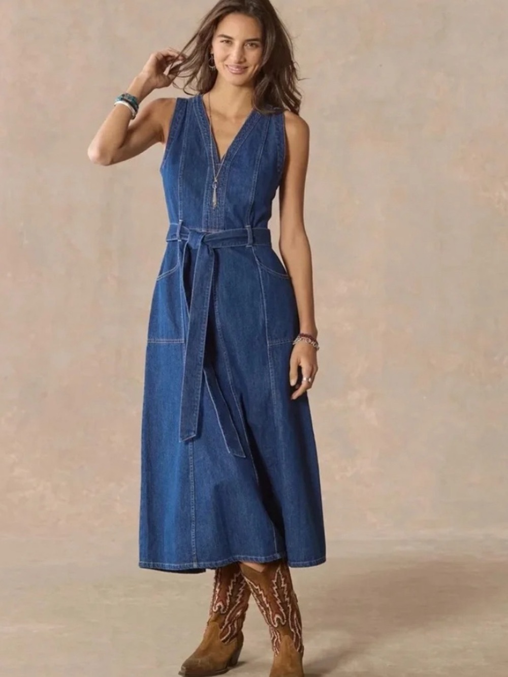 Sundance Poppy Denim Midi Dress Size: 14